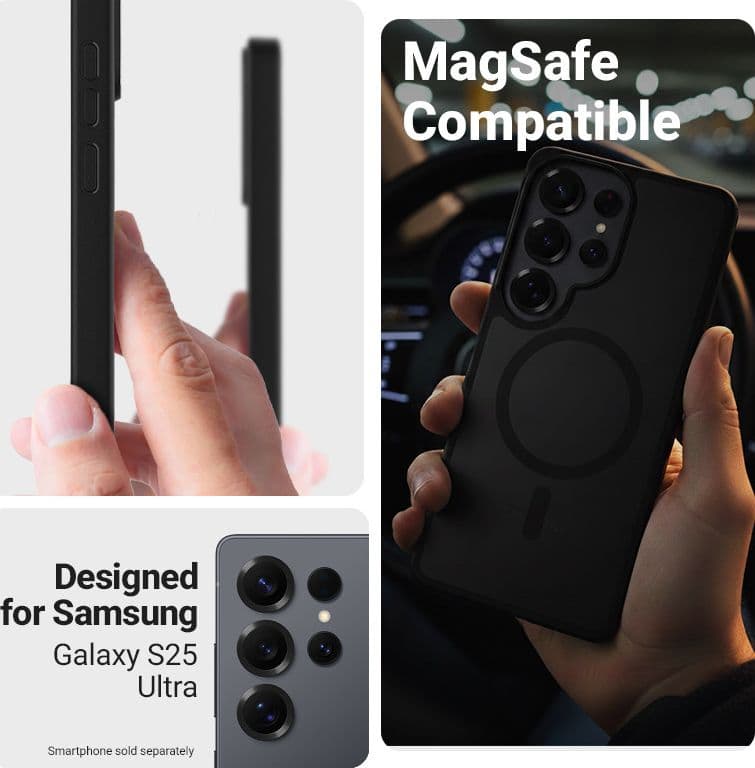 Custodia Crong Hybrid Matte Magnetic - MagSafe per Samsung Galaxy S25 Ultra (Nero) - 4