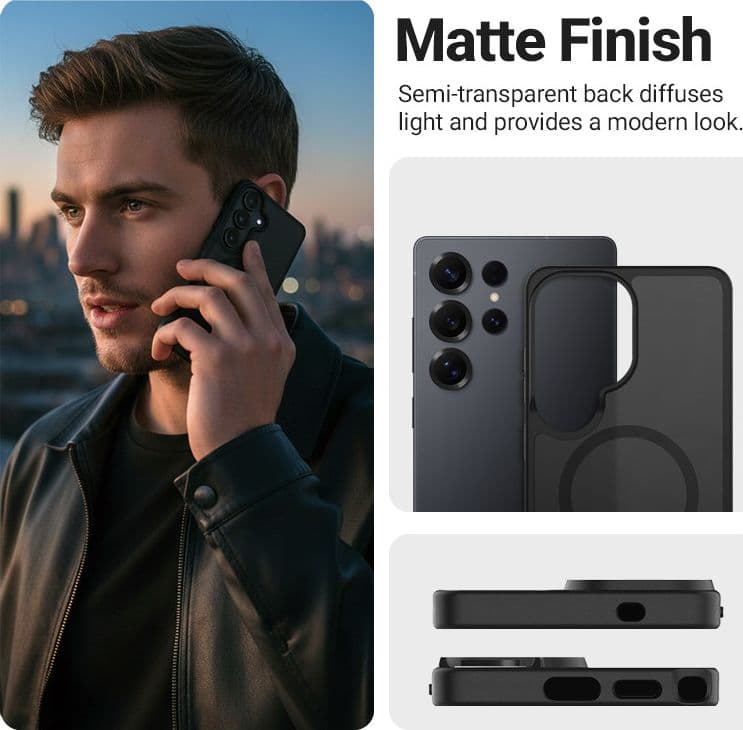Custodia Crong Hybrid Matte Magnetic - MagSafe per Samsung Galaxy S25 Ultra (Nero) - 5