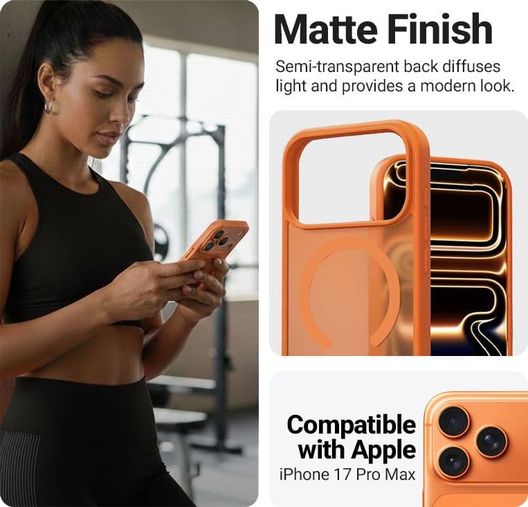 Custodia Crong Hybrid Matte Magnetic - MagSafe per iPhone 17 Pro Max (arancione) - 2