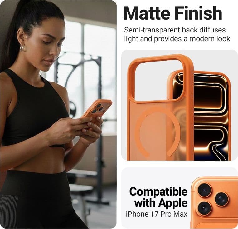 Custodia Crong Hybrid Matte Magnetic - MagSafe per iPhone 17 Pro Max (arancione) - 6