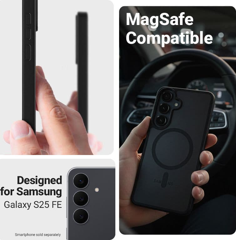 Custodia Crong Hybrid Matte Magnetic - MagSafe per Samsung Galaxy S25 FE (Nero) - 4