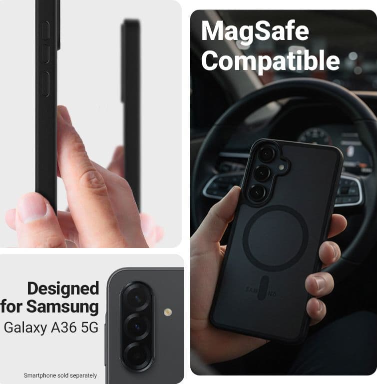 Custodia Crong Hybrid Matte Magnetic - MagSafe per Samsung Galaxy A36 / A37 (Nero) - 4