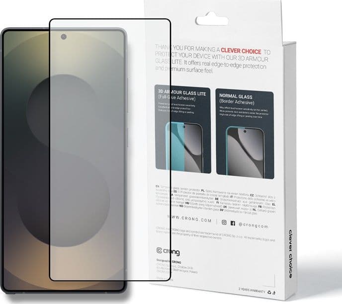 Crong 3D Armour Glass Lite - Vetro temperato Full Glue per Samsung Galaxy S25 Ultra - 6