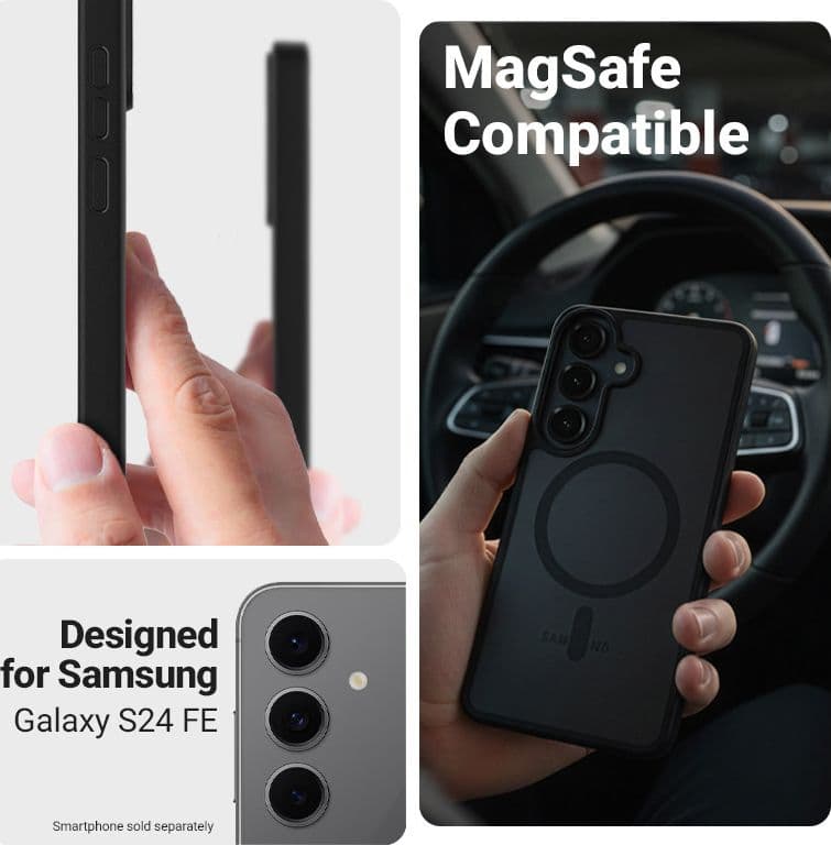Custodia Crong Hybrid Matte Magnetic - MagSafe per Samsung Galaxy S24 FE (Nero) - 4