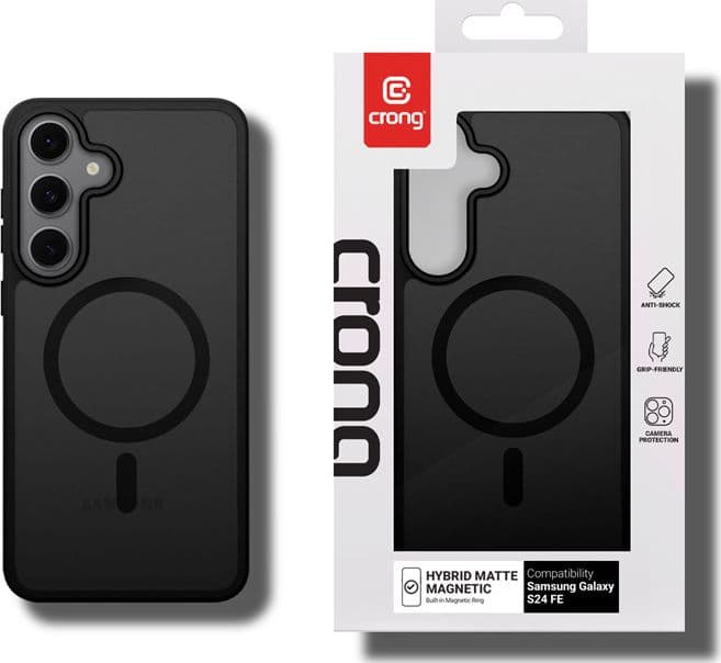 Custodia Crong Hybrid Matte Magnetic - MagSafe per Samsung Galaxy S24 FE (Nero) - 6