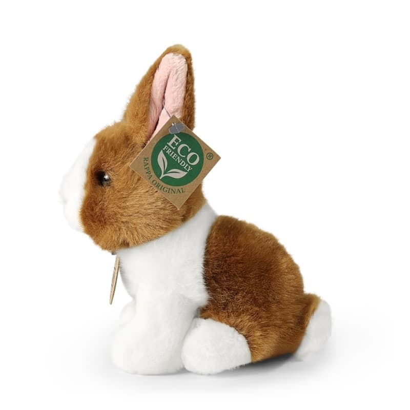 Rappa - Peluche realistico mascotte coniglio bianco e marrone seduto 16 cm Eco-Friendly - 3