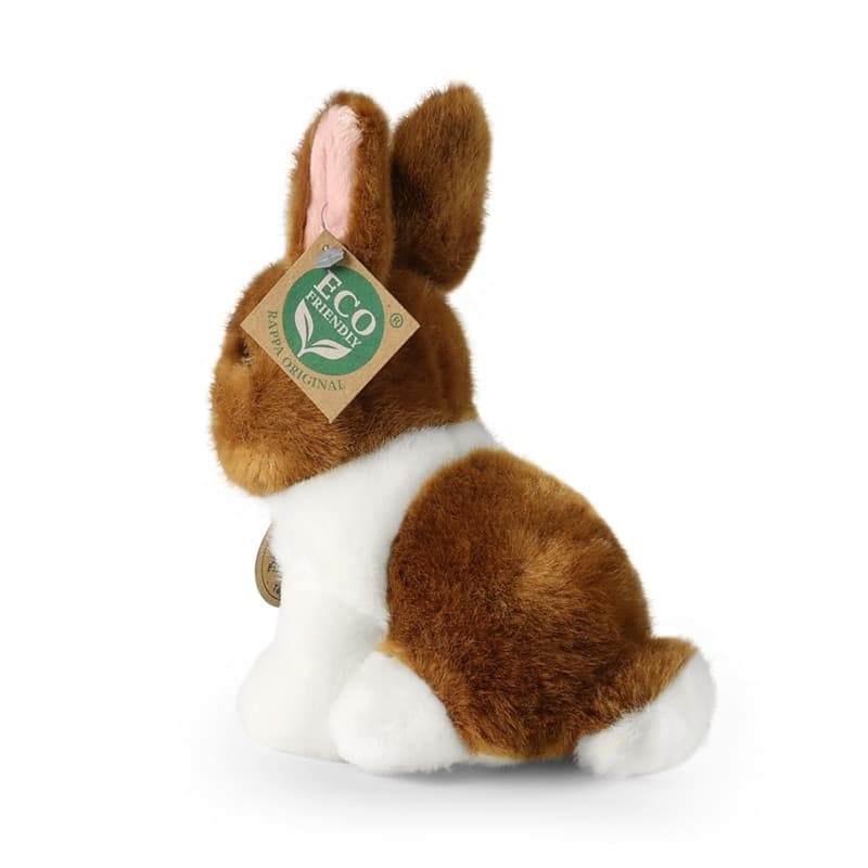 Rappa - Peluche realistico mascotte coniglio bianco e marrone seduto 16 cm Eco-Friendly - 4