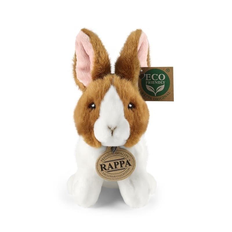 Rappa - Peluche realistico mascotte coniglio bianco e marrone seduto 16 cm Eco-Friendly - 6