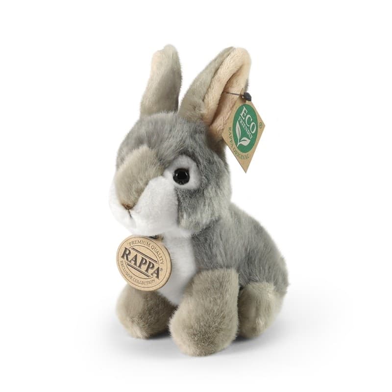 Rappa - Peluche realistico mascotte coniglio grigio seduto 16 cm Eco-Friendly - 5