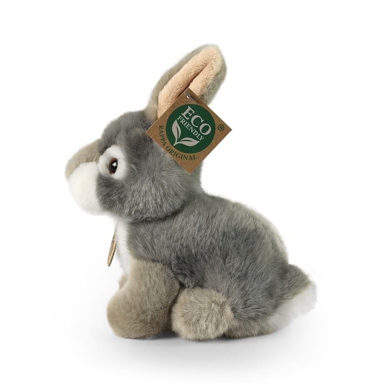 Rappa - Peluche realistico mascotte coniglio grigio seduto 16 cm Eco-Friendly - 7