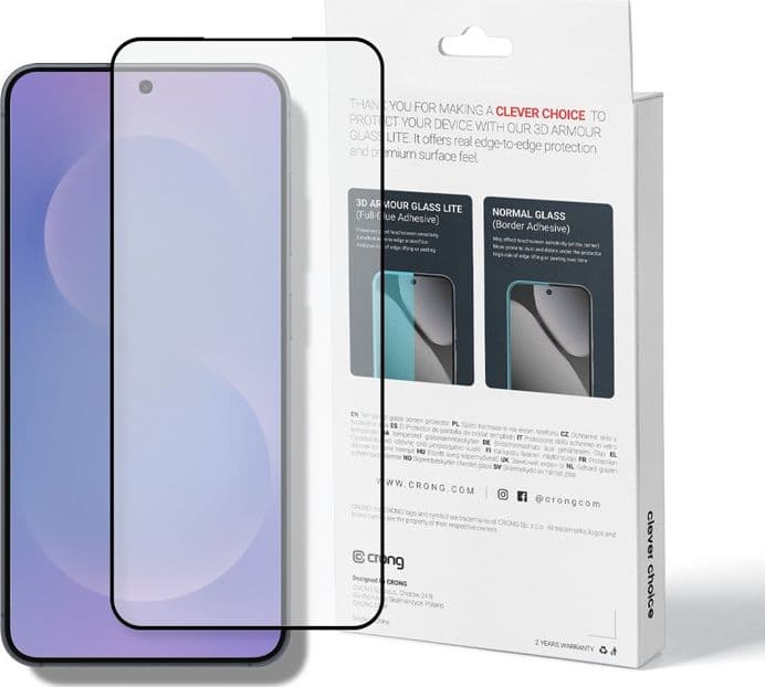 Crong 3D Armour Glass Lite - Vetro temperato Full Glue per Samsung Galaxy S25 - 6