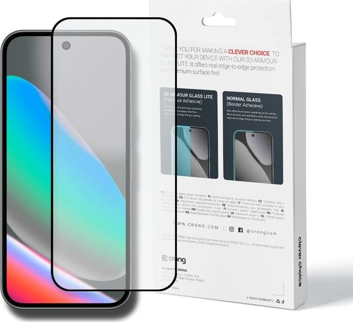 Crong 3D Armour Glass Lite - Vetro temperato Full Glue per Google Pixel 9/10 - 6