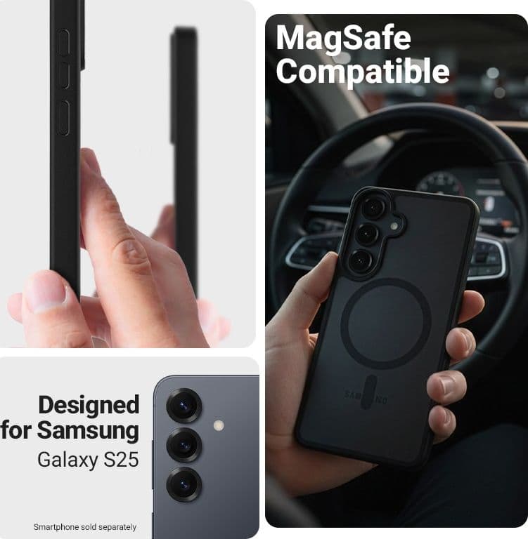 Custodia Crong Hybrid Matte Magnetic - MagSafe per Samsung Galaxy S25 (Nero) - 10