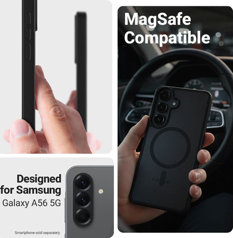 Custodia Crong Hybrid Matte Magnetic - MagSafe per Samsung Galaxy A56 (Nero) - 4