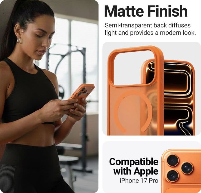 Custodia Crong Hybrid Matte Magnetic - MagSafe per iPhone 17 Pro (Arancione) - 2
