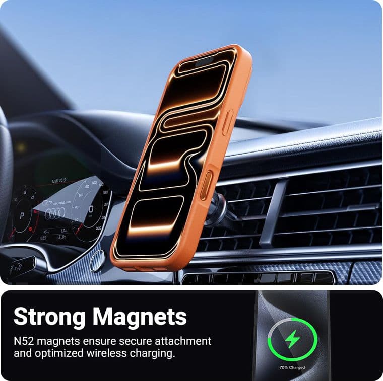 Custodia Crong Hybrid Matte Magnetic - MagSafe per iPhone 17 Pro (Arancione) - 3