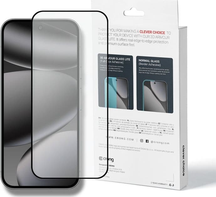 Crong 3D Armour Glass Lite - Vetro temperato Full Glue per Google Pixel 9 Pro XL / 10 Pro XL - 6