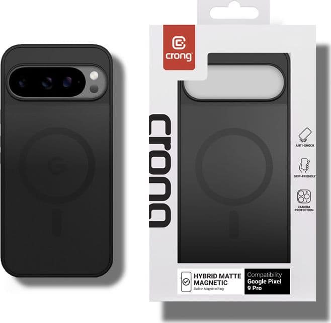 Custodia Crong Hybrid Matte Magnetic - MagSafe per Google Pixel 9 Pro (Nero) - 6