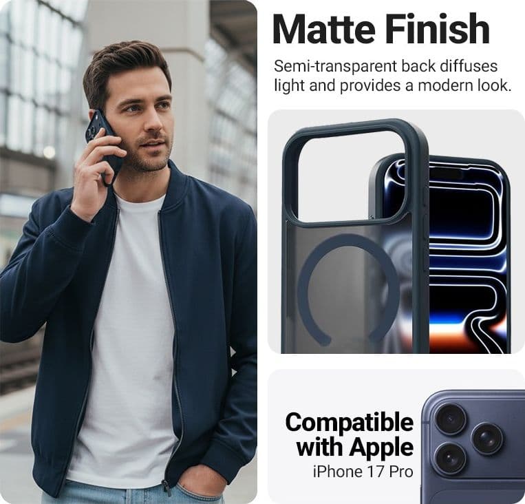 Custodia Crong Hybrid Matte Magnetic - MagSafe per iPhone 17 Pro (blu navy) - 6