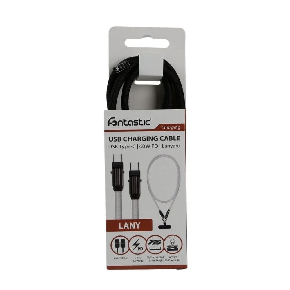 Cavo USB-C&trade Maschio Maschio con Lanyard Integrato 60W PD Nylon e Alluminio, Nero - 10