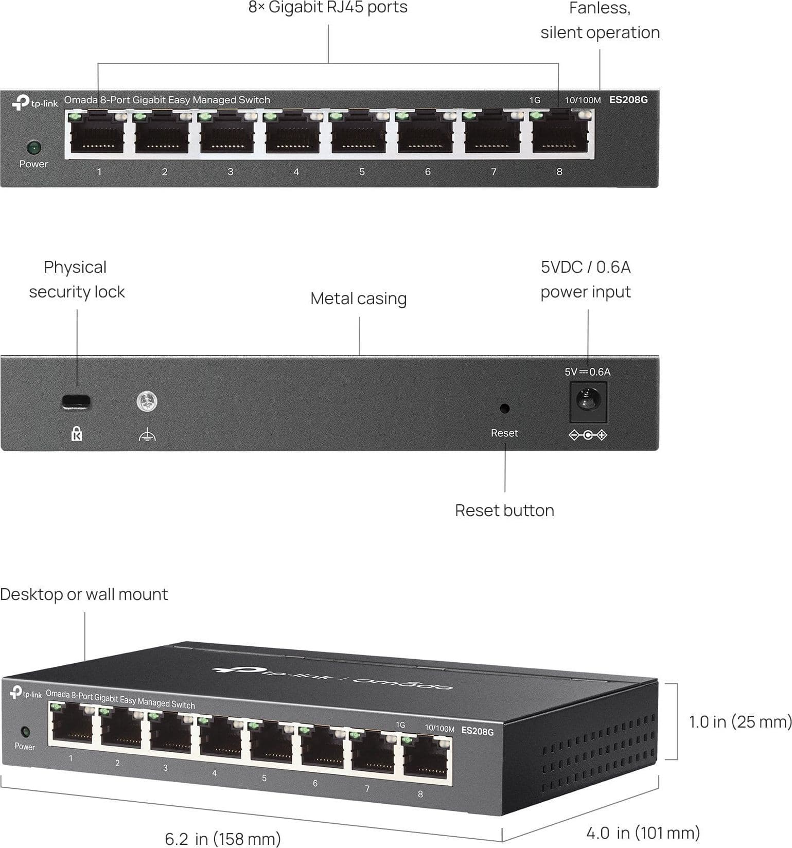 Switch 8 Porte Gigabit Easy Managed, ES208G - 11