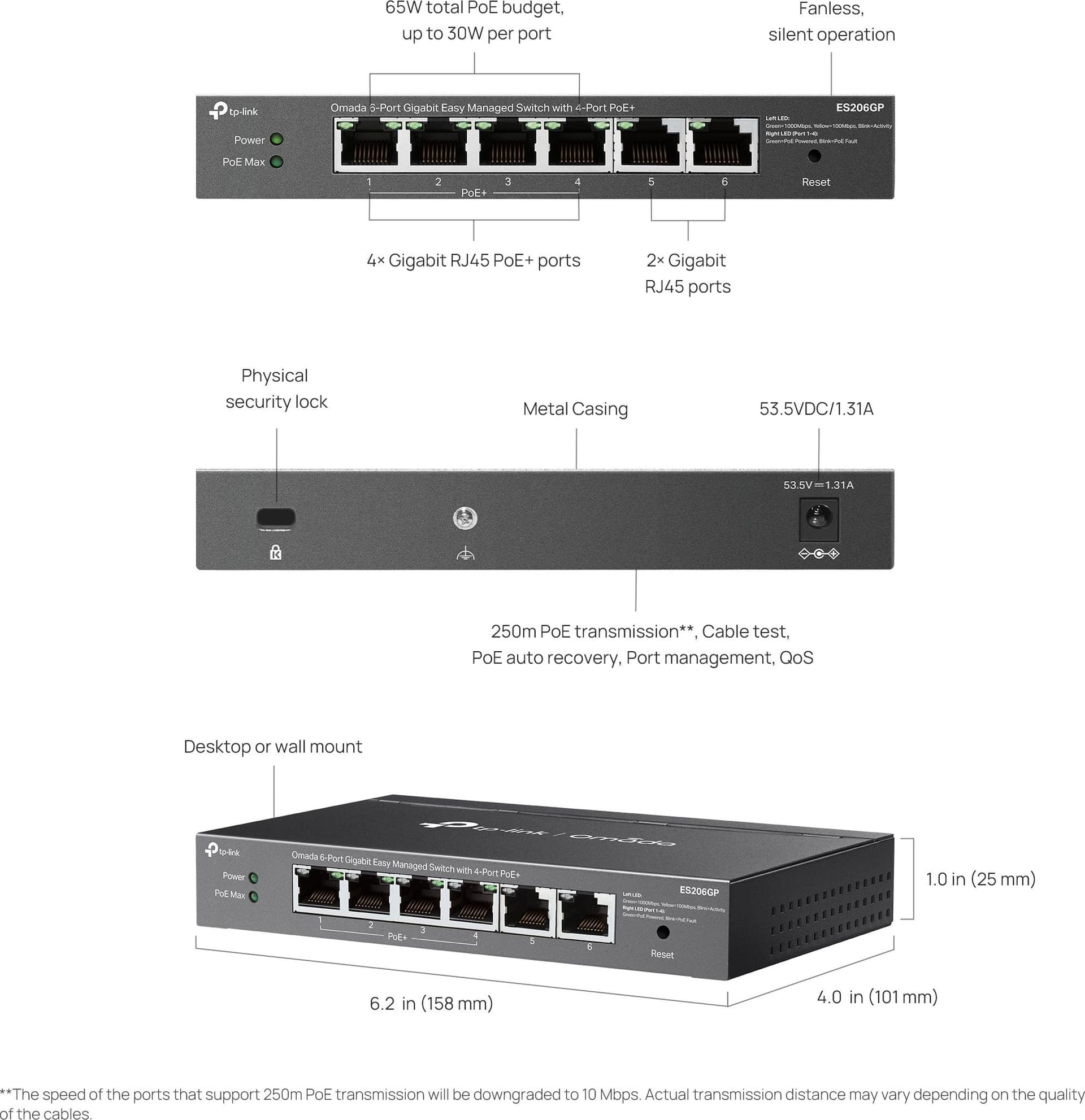 Switch 6 Porte Gigabit Easy Managed con 4 Porte PoE+, ES206GP - 2