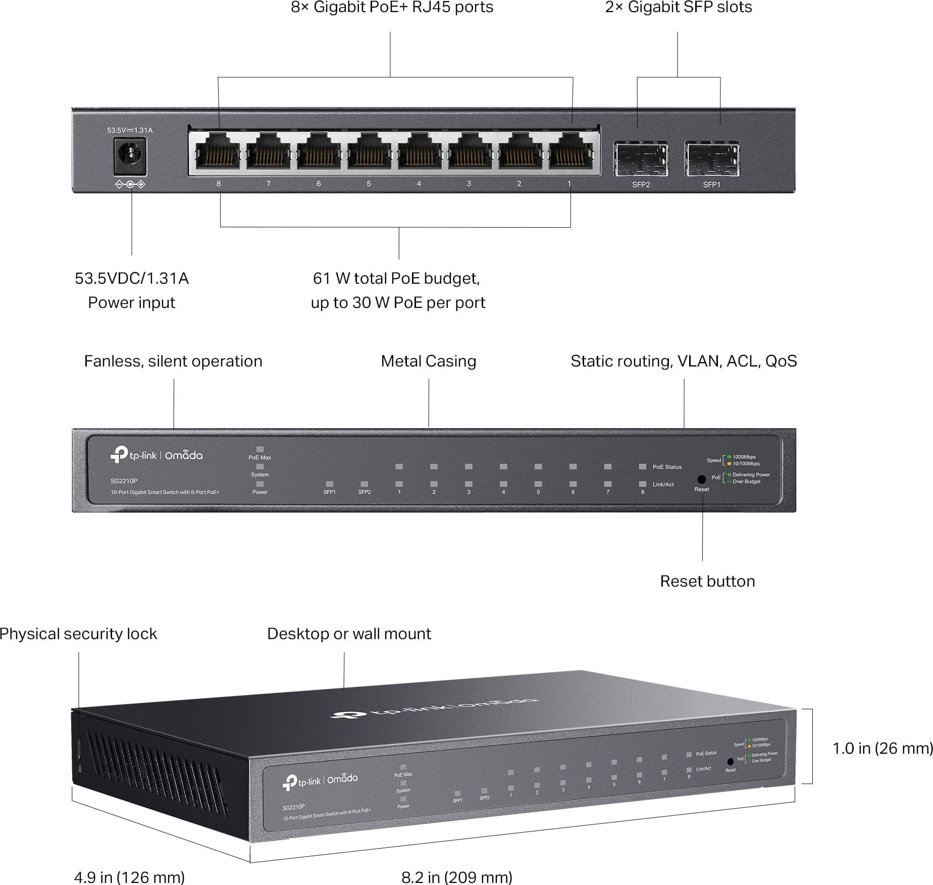Switch Smart 8 Porte Gigabit PoE+, 2 SFP, SG2210P - 2