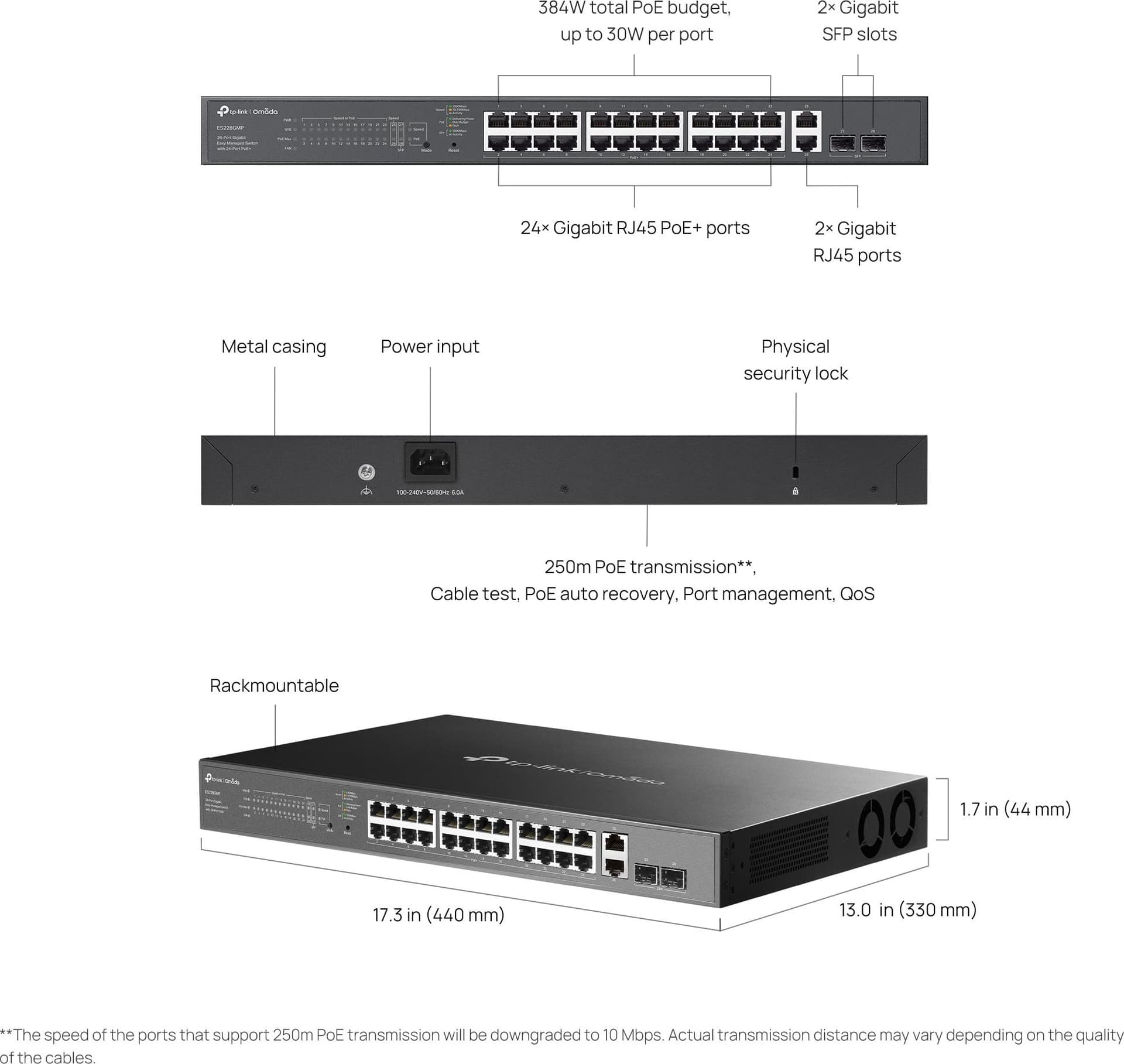 Switch 28 Porte Gigabit Easy Managed con 24 Porte PoE+, 2 SFP, 384 W, ES228GMP - 11