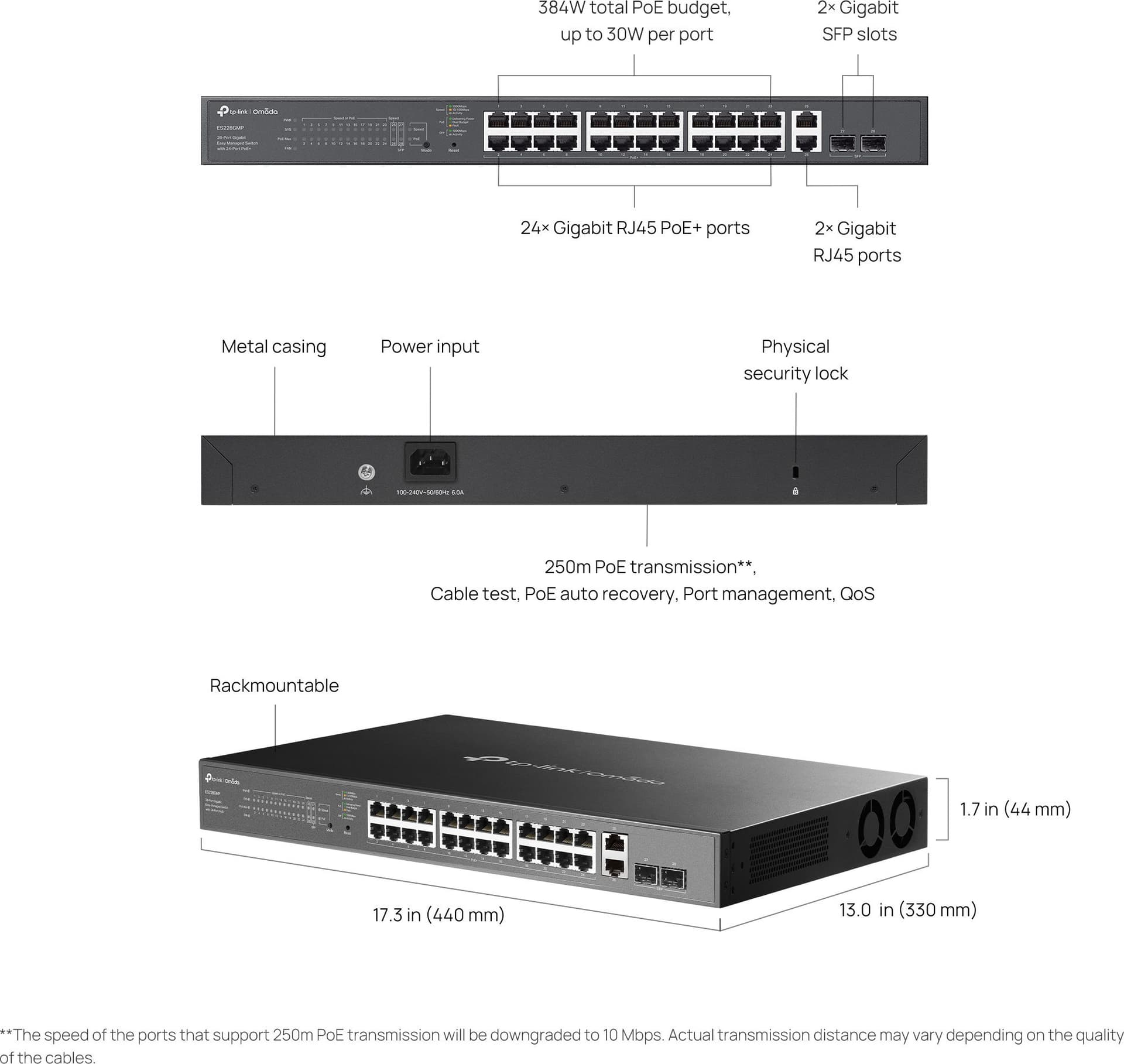 Switch 28 Porte Gigabit Easy Managed con 24 Porte PoE+, 2 SFP, 384 W, ES228GMP - 9