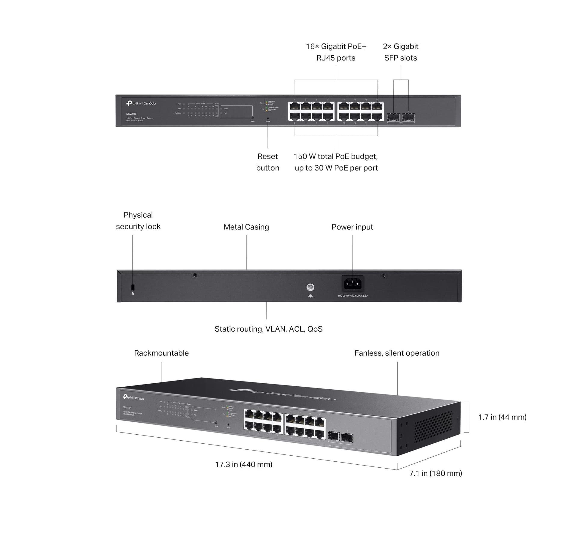 Switch Smart 16 Porte Gigabit PoE+, 2 SFP, SG2218P - 2