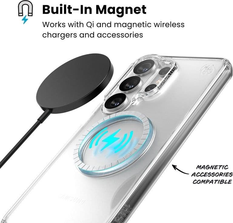 Speck Presidio Perfect-Clear Magnet - Custodia MagSafe per Samsung Galaxy S26 Ultra (Trasparente/Trasparente/Argento) - 12