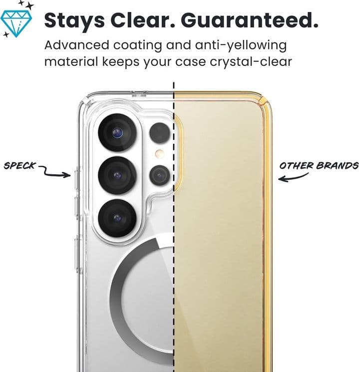 Speck Presidio Perfect-Clear Magnet - Custodia MagSafe per Samsung Galaxy S26 Ultra (Trasparente/Trasparente/Argento) - 3