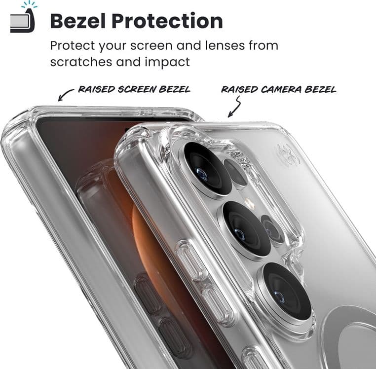 Speck Presidio Perfect-Clear Magnet - Custodia MagSafe per Samsung Galaxy S26 Ultra (Trasparente/Trasparente/Argento) - 5