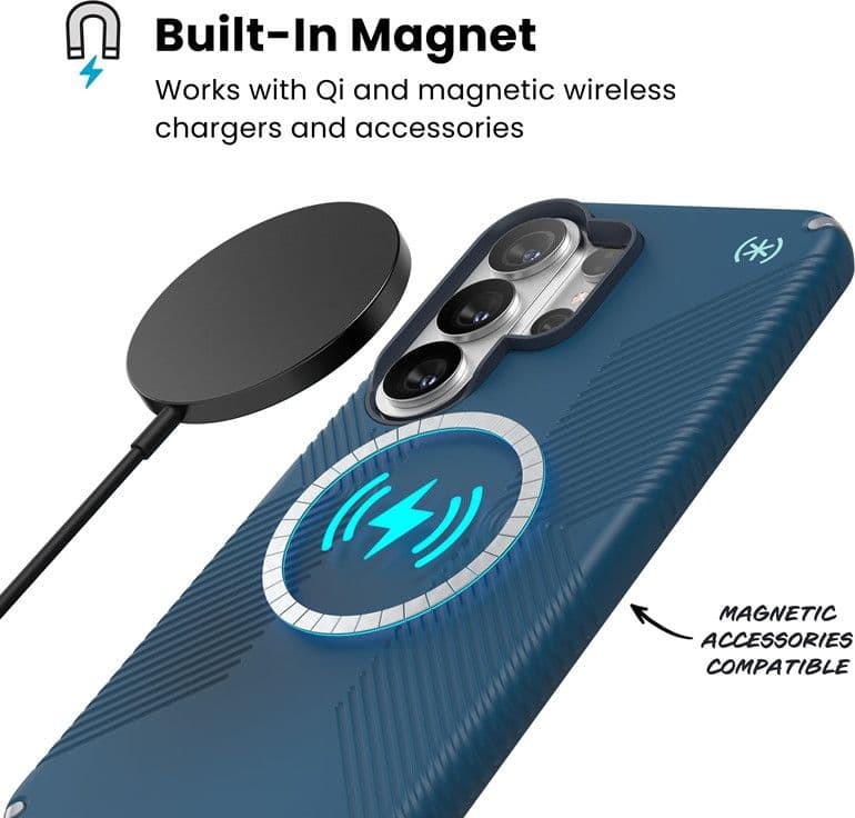 Speck Presidio2 Grip Magnet - Custodia MagSafe per Samsung Galaxy S26 Ultra (Deep Sea/Argento metallizzato/Blu magico) - 2