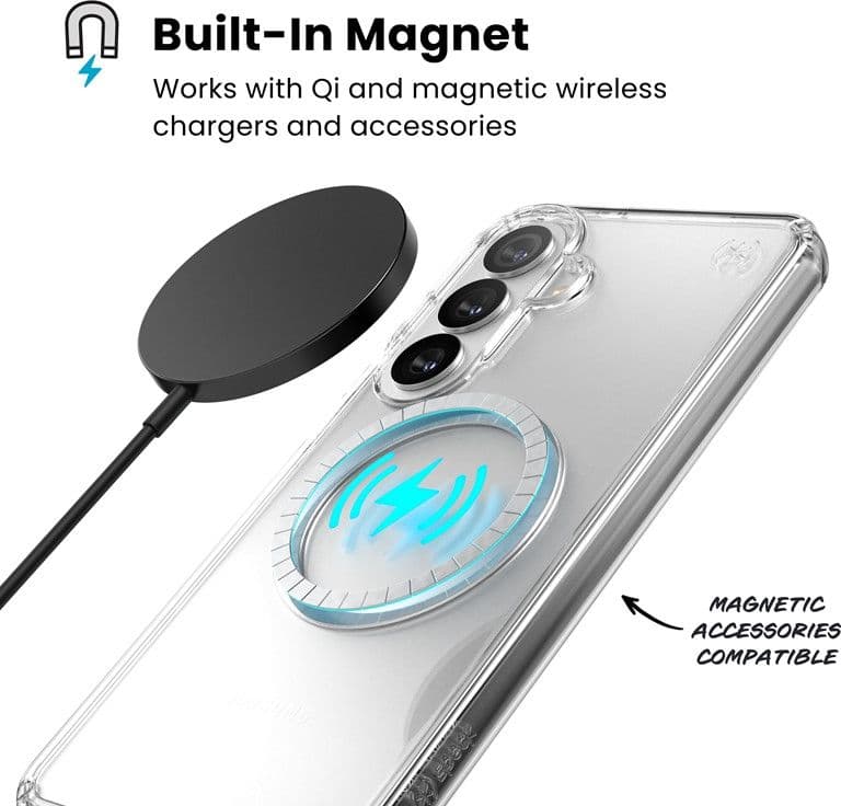 Speck Presidio Perfect-Clear Magnet - Custodia MagSafe per Samsung Galaxy S26+ (Trasparente/Trasparente/Argento) - 2