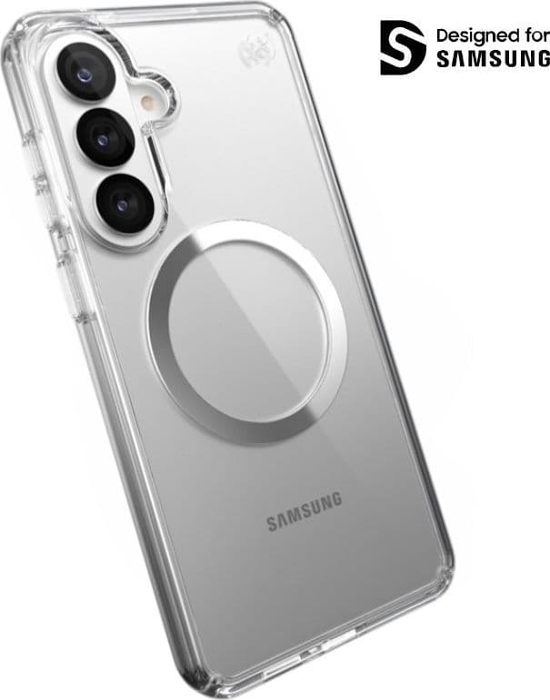 Speck Presidio Perfect-Clear Magnet - Custodia MagSafe per Samsung Galaxy S26+ (Trasparente/Trasparente/Argento) - 11