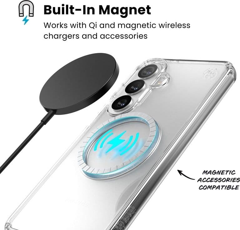 Speck Presidio Perfect-Clear Magnet - Custodia MagSafe per Samsung Galaxy S26+ (Trasparente/Trasparente/Argento) - 12