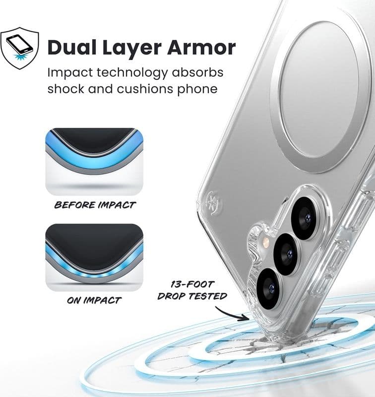 Speck Presidio Perfect-Clear Magnet - Custodia MagSafe per Samsung Galaxy S26+ (Trasparente/Trasparente/Argento) - 14