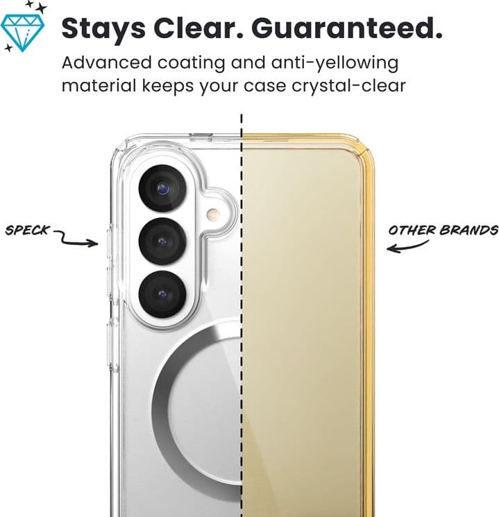 Speck Presidio Perfect-Clear Magnet - Custodia MagSafe per Samsung Galaxy S26+ (Trasparente/Trasparente/Argento) - 3