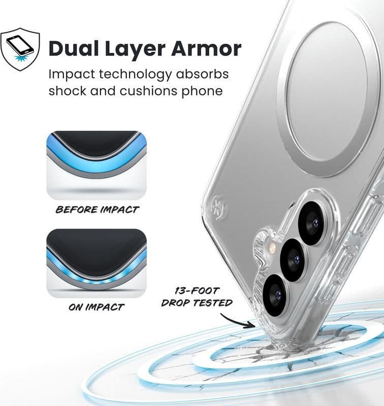 Speck Presidio Perfect-Clear Magnet - Custodia MagSafe per Samsung Galaxy S26+ (Trasparente/Trasparente/Argento) - 4