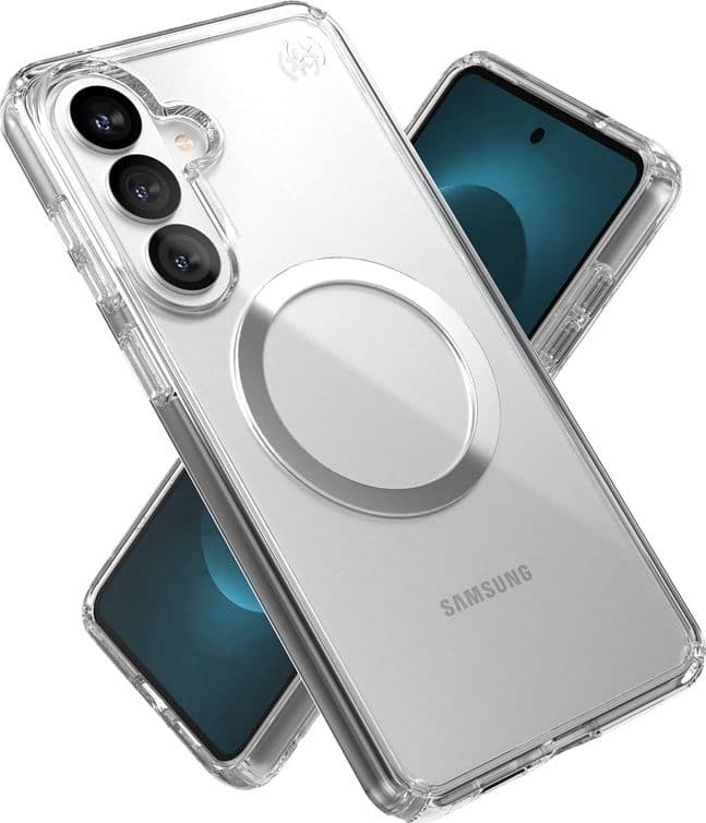 Speck Presidio Perfect-Clear Magnet - Custodia MagSafe per Samsung Galaxy S26+ (Trasparente/Trasparente/Argento) - 10