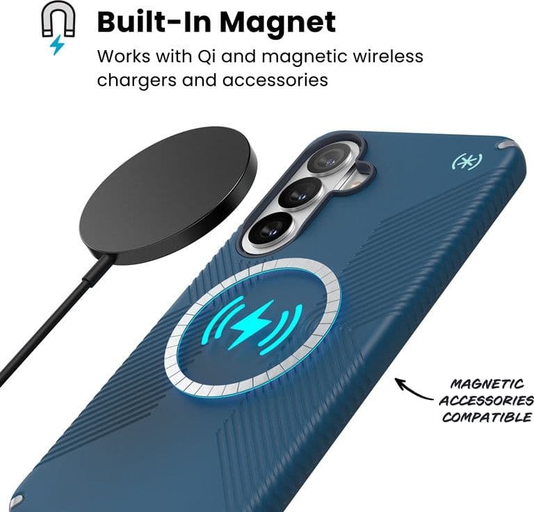 Speck Presidio2 Grip Magnet - Custodia MagSafe per Samsung Galaxy S26+ (Deep Sea/Silver Metallic/Spell Blue) - 2