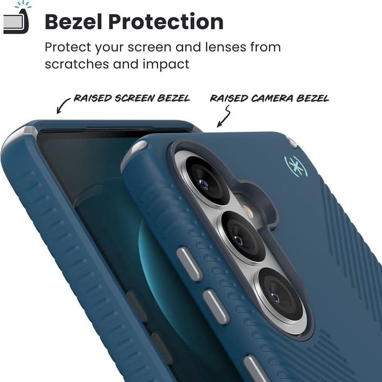 Speck Presidio2 Grip Magnet - Custodia MagSafe per Samsung Galaxy S26+ (Deep Sea/Silver Metallic/Spell Blue) - 15