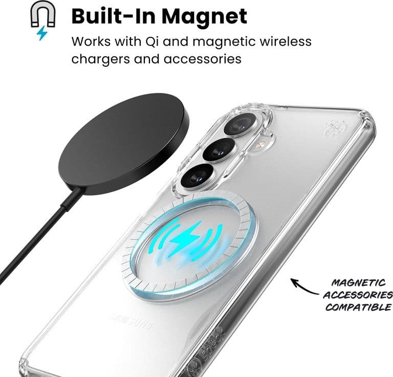 Speck Presidio Perfect-Clear Magnet - Custodia MagSafe per Samsung Galaxy S26 (Trasparente/Trasparente/Argento) - 2
