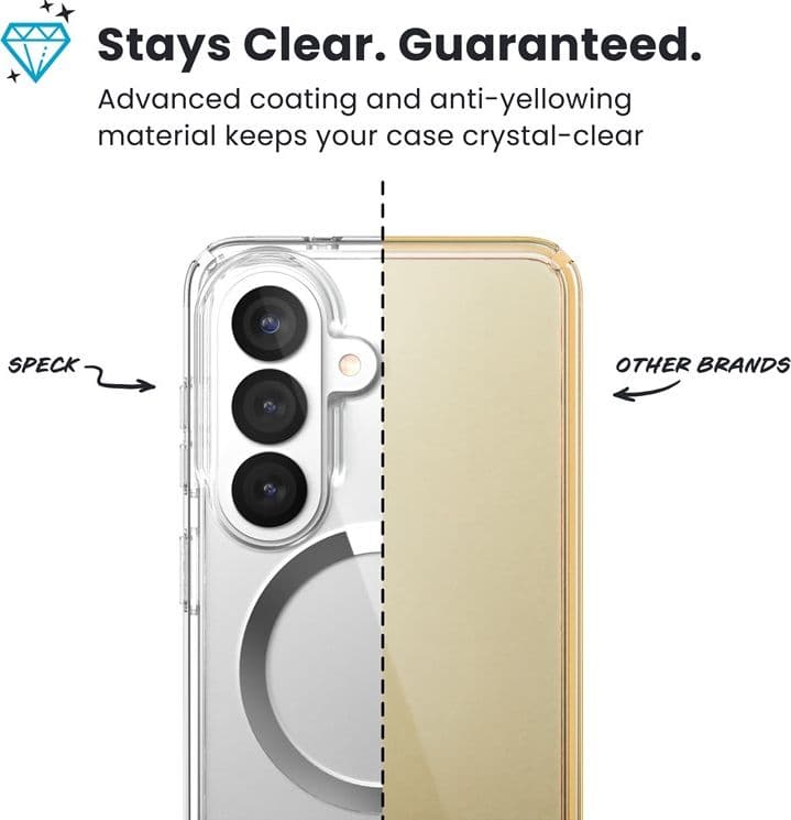 Speck Presidio Perfect-Clear Magnet - Custodia MagSafe per Samsung Galaxy S26 (Trasparente/Trasparente/Argento) - 3
