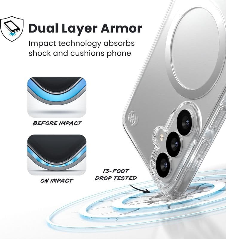 Speck Presidio Perfect-Clear Magnet - Custodia MagSafe per Samsung Galaxy S26 (Trasparente/Trasparente/Argento) - 4