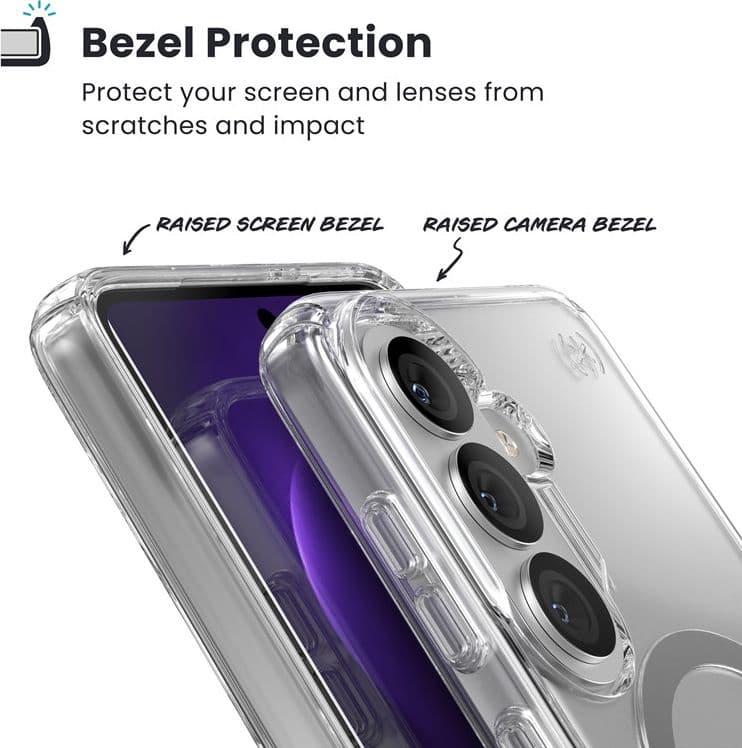 Speck Presidio Perfect-Clear Magnet - Custodia MagSafe per Samsung Galaxy S26 (Trasparente/Trasparente/Argento) - 5