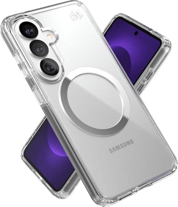 Speck Presidio Perfect-Clear Magnet - Custodia MagSafe per Samsung Galaxy S26 (Trasparente/Trasparente/Argento) - 10