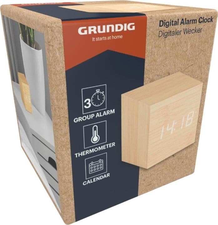 Grundig - Sveglia digitale a LED con termometro e calendario (marrone chiaro) - 3