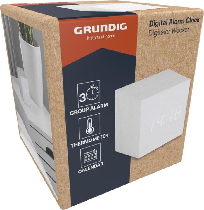 Grundig - Sveglia digitale a LED con termometro e calendario (bianco) - 3